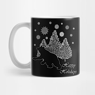 Happy Holidays Bear Winter Snowflakes Leopard Print Trees Wildlife Mug